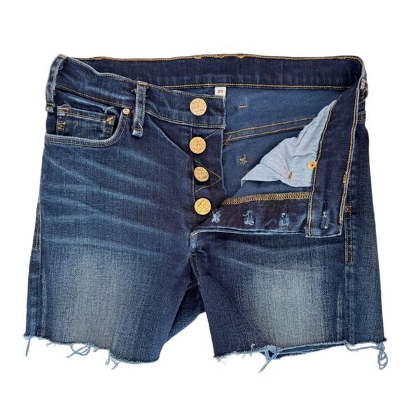 McGuire Denim Pants - McGuire Denim Distressed Button Front Raw Hem Denim Shorts 25